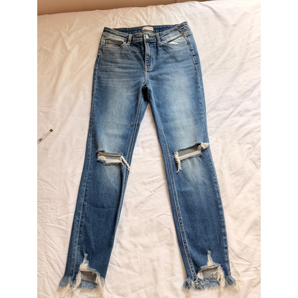 Altar'd State Distressed Skinny Jeans Medium Wash Ripped Knee Frayed Hem - Picture 11 of 12